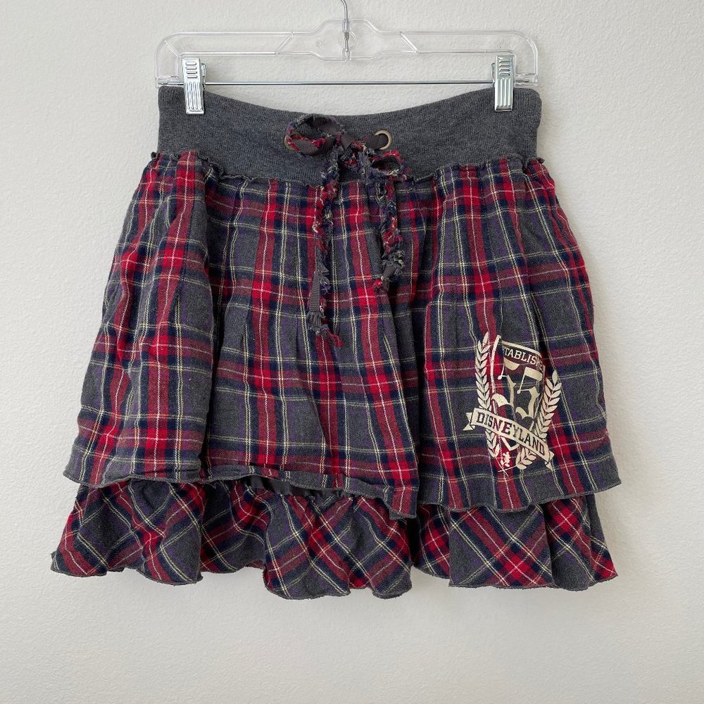 Disneyland Plaid Ruffle Layered Skirt Flouncy Drawstring Academia
